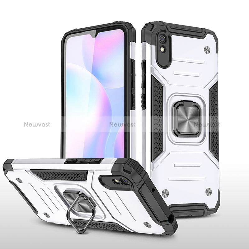 Silicone Matte Finish and Plastic Back Cover Case with Magnetic Finger Ring Stand MQ1 for Xiaomi Redmi 9i