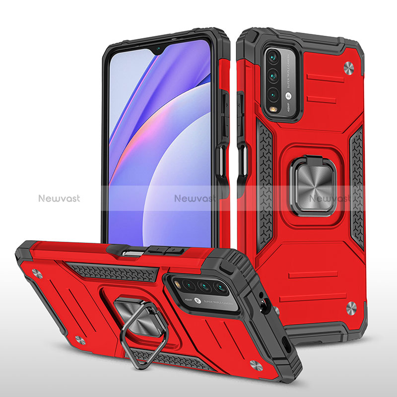 Silicone Matte Finish and Plastic Back Cover Case with Magnetic Finger Ring Stand MQ1 for Xiaomi Redmi 9T 4G