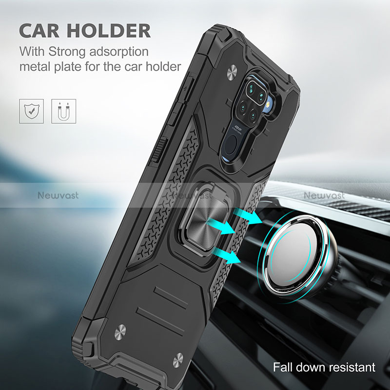 Silicone Matte Finish and Plastic Back Cover Case with Magnetic Finger Ring Stand MQ1 for Xiaomi Redmi Note 9