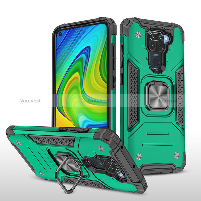 Silicone Matte Finish and Plastic Back Cover Case with Magnetic Finger Ring Stand MQ1 for Xiaomi Redmi Note 9 Midnight Green