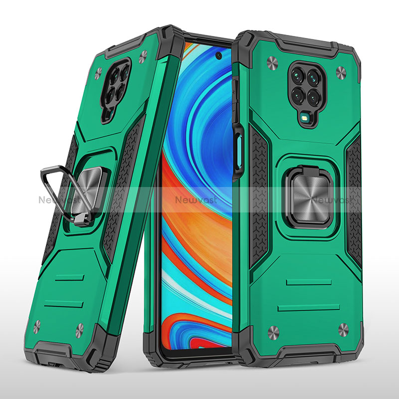 Silicone Matte Finish and Plastic Back Cover Case with Magnetic Finger Ring Stand MQ1 for Xiaomi Redmi Note 9 Pro
