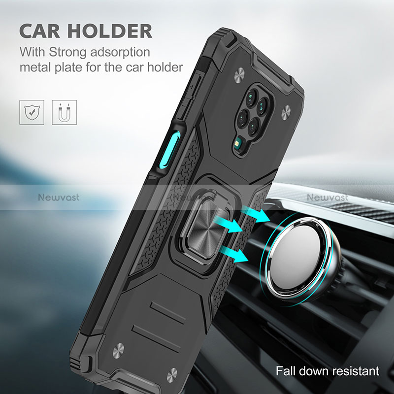 Silicone Matte Finish and Plastic Back Cover Case with Magnetic Finger Ring Stand MQ1 for Xiaomi Redmi Note 9 Pro Max