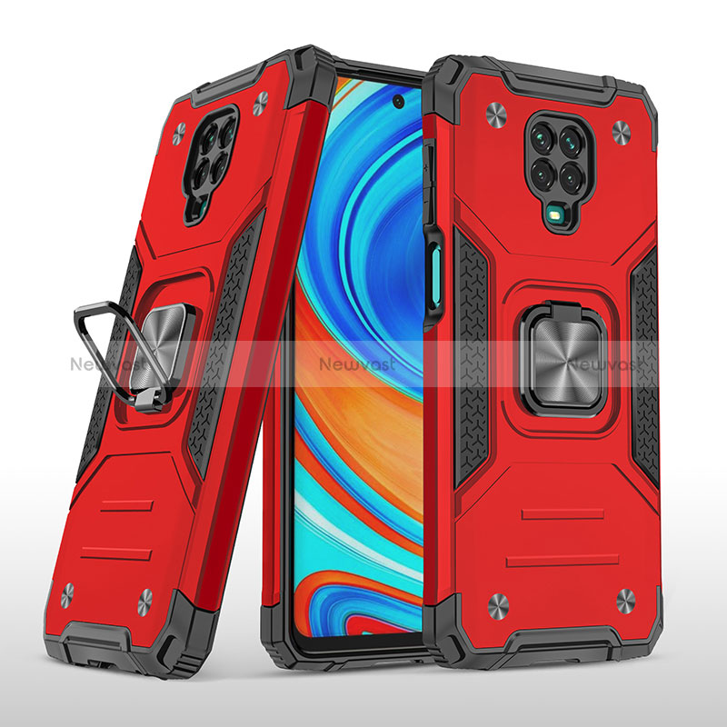 Silicone Matte Finish and Plastic Back Cover Case with Magnetic Finger Ring Stand MQ1 for Xiaomi Redmi Note 9 Pro Max