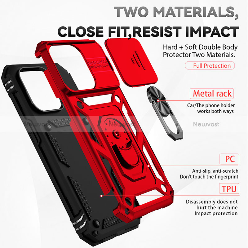 Silicone Matte Finish and Plastic Back Cover Case with Magnetic Finger Ring Stand MQ2 for Apple iPhone 14 Pro Max