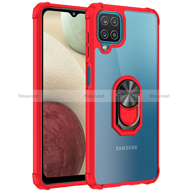 Silicone Matte Finish and Plastic Back Cover Case with Magnetic Finger Ring Stand MQ2 for Samsung Galaxy A12 Nacho
