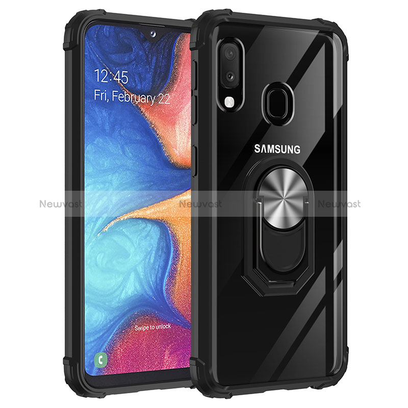 Silicone Matte Finish and Plastic Back Cover Case with Magnetic Finger Ring Stand MQ2 for Samsung Galaxy A20e