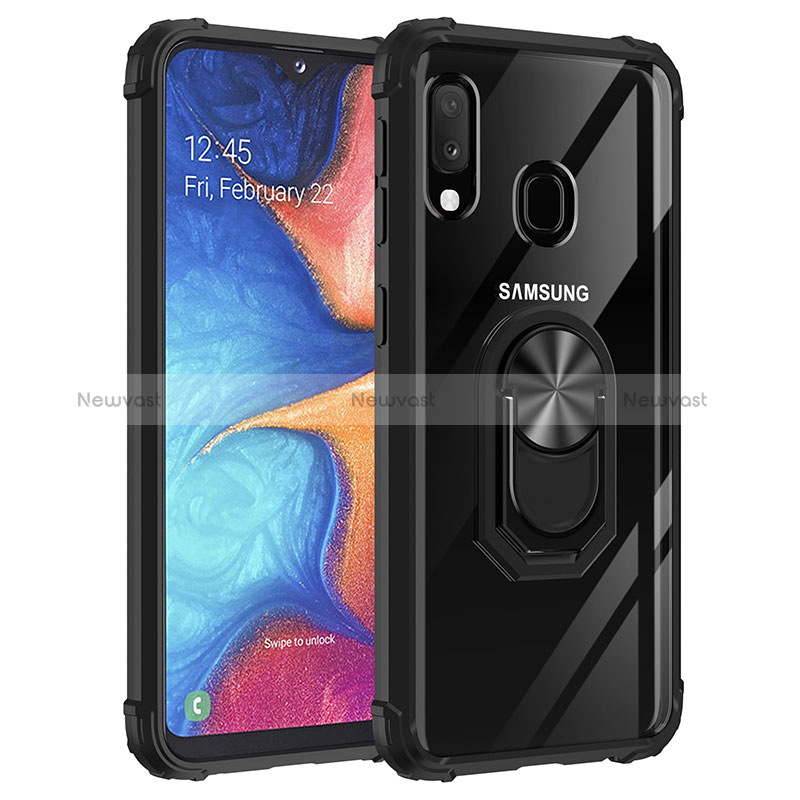 Silicone Matte Finish and Plastic Back Cover Case with Magnetic Finger Ring Stand MQ2 for Samsung Galaxy A20e