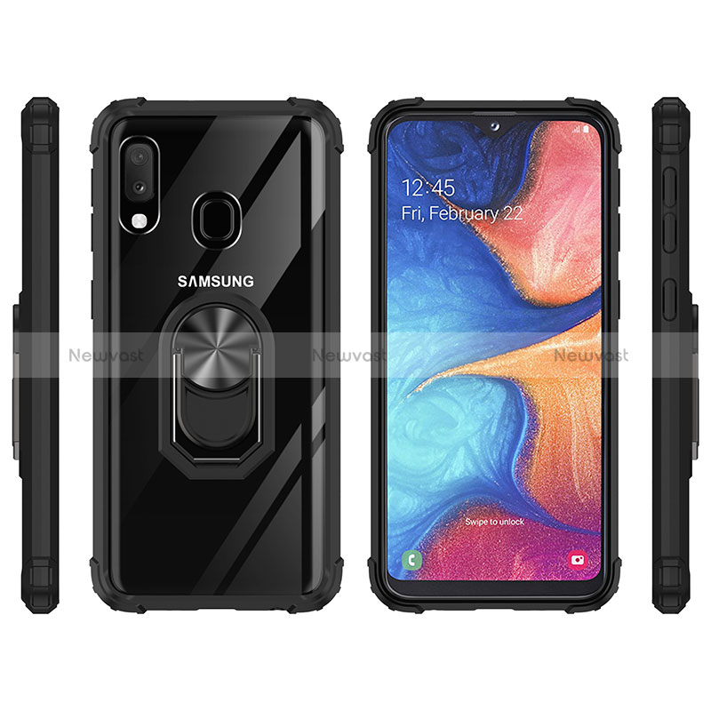 Silicone Matte Finish and Plastic Back Cover Case with Magnetic Finger Ring Stand MQ2 for Samsung Galaxy A20e