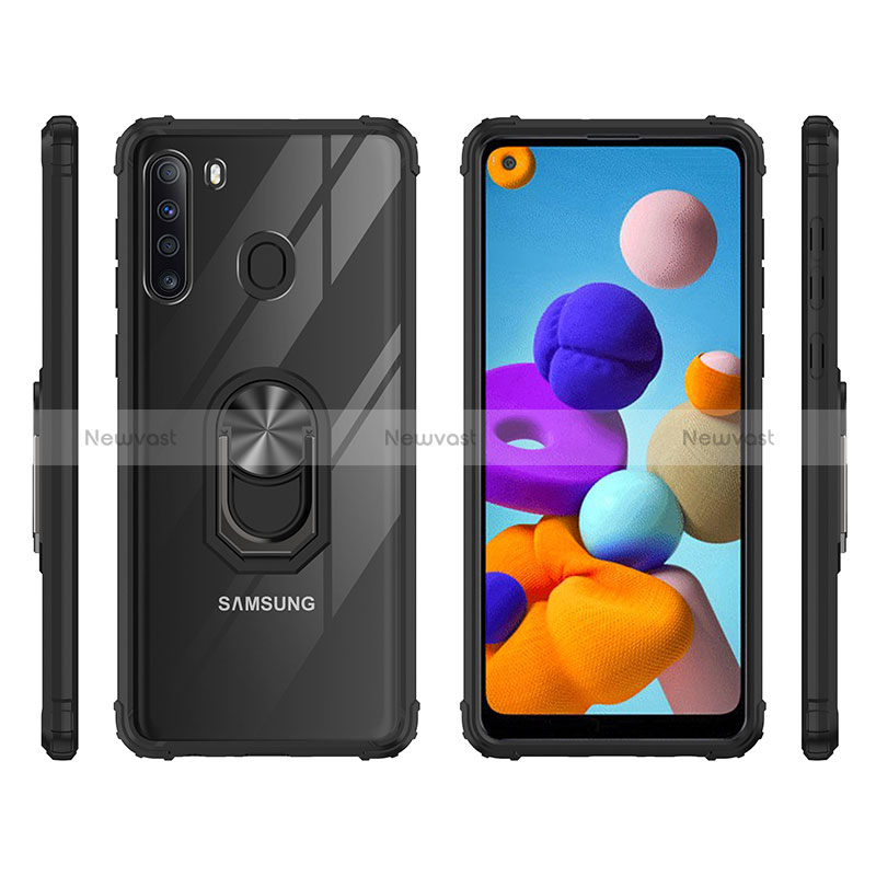 Silicone Matte Finish and Plastic Back Cover Case with Magnetic Finger Ring Stand MQ2 for Samsung Galaxy A21