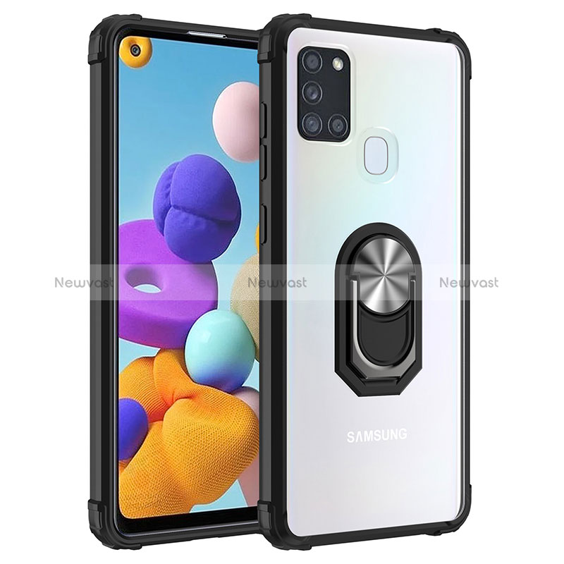 Silicone Matte Finish and Plastic Back Cover Case with Magnetic Finger Ring Stand MQ2 for Samsung Galaxy A21s