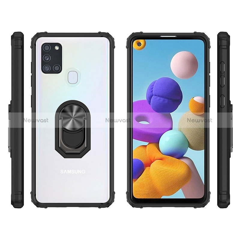 Silicone Matte Finish and Plastic Back Cover Case with Magnetic Finger Ring Stand MQ2 for Samsung Galaxy A21s