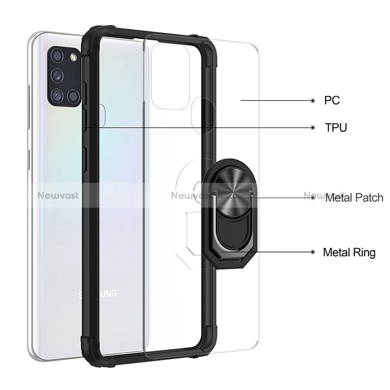 Silicone Matte Finish and Plastic Back Cover Case with Magnetic Finger Ring Stand MQ2 for Samsung Galaxy A21s