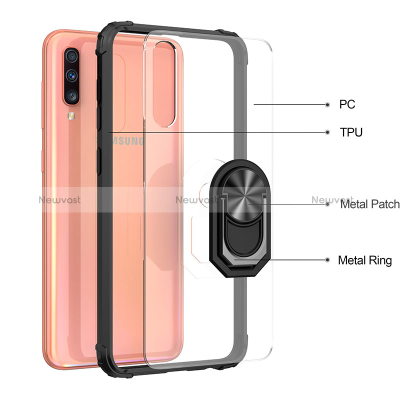Silicone Matte Finish and Plastic Back Cover Case with Magnetic Finger Ring Stand MQ2 for Samsung Galaxy A30S