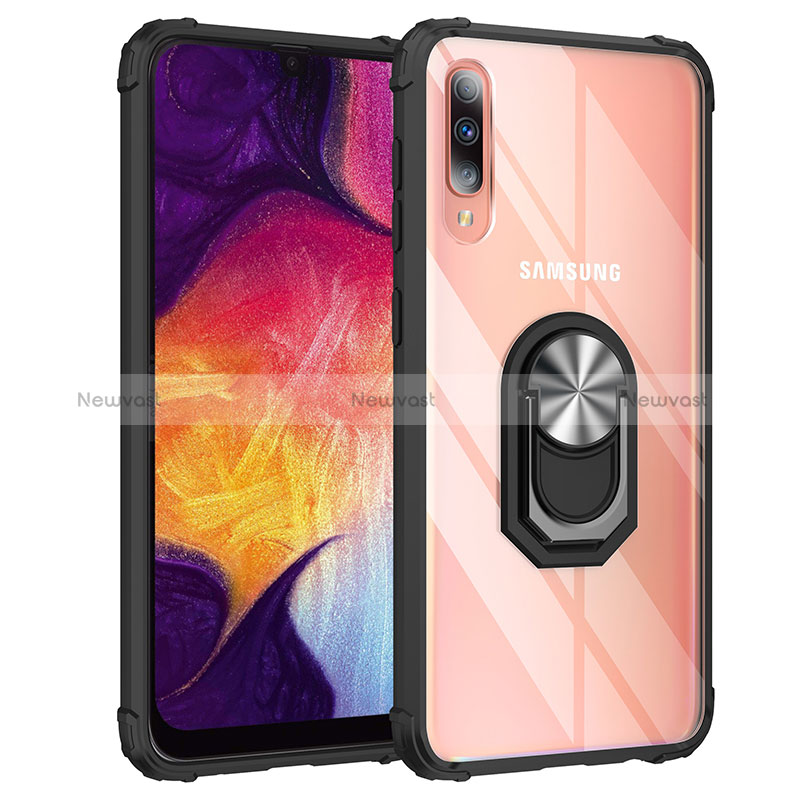 Silicone Matte Finish and Plastic Back Cover Case with Magnetic Finger Ring Stand MQ2 for Samsung Galaxy A30S
