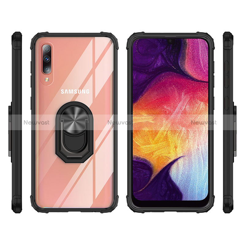 Silicone Matte Finish and Plastic Back Cover Case with Magnetic Finger Ring Stand MQ2 for Samsung Galaxy A30S