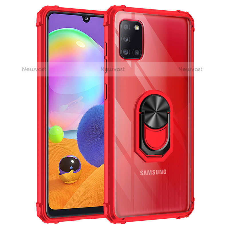 Silicone Matte Finish and Plastic Back Cover Case with Magnetic Finger Ring Stand MQ2 for Samsung Galaxy A31