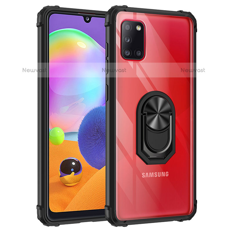 Silicone Matte Finish and Plastic Back Cover Case with Magnetic Finger Ring Stand MQ2 for Samsung Galaxy A31