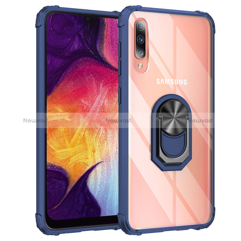 Silicone Matte Finish and Plastic Back Cover Case with Magnetic Finger Ring Stand MQ2 for Samsung Galaxy A50S