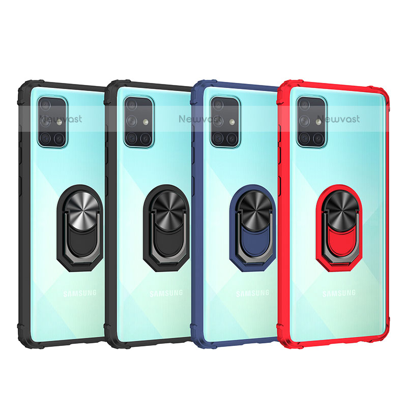 Silicone Matte Finish and Plastic Back Cover Case with Magnetic Finger Ring Stand MQ2 for Samsung Galaxy A51 4G