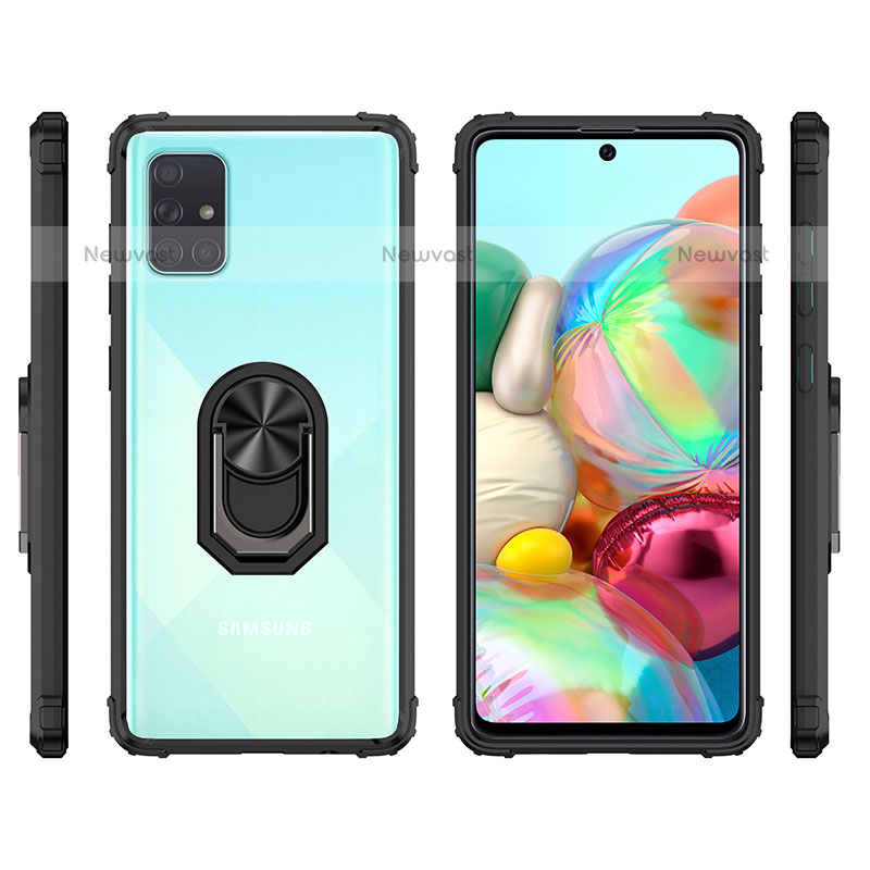 Silicone Matte Finish and Plastic Back Cover Case with Magnetic Finger Ring Stand MQ2 for Samsung Galaxy A51 4G
