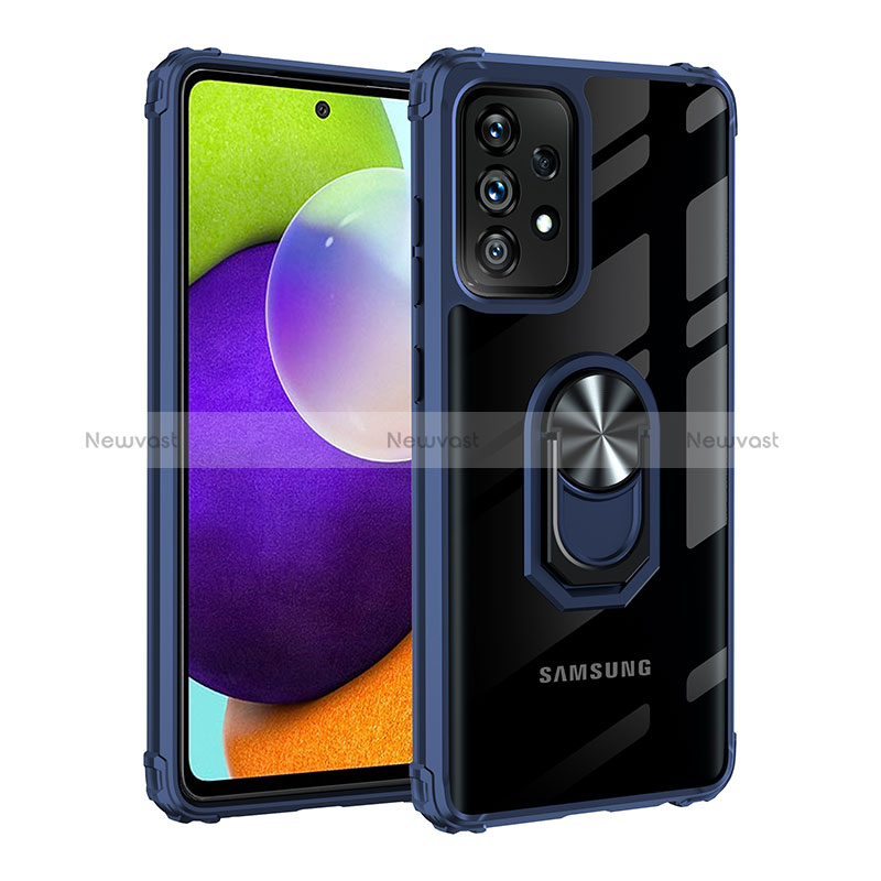 Silicone Matte Finish and Plastic Back Cover Case with Magnetic Finger Ring Stand MQ2 for Samsung Galaxy A52 4G