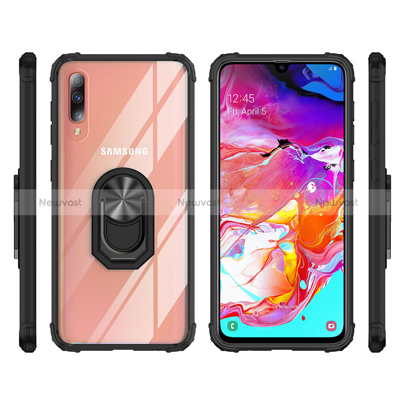 Silicone Matte Finish and Plastic Back Cover Case with Magnetic Finger Ring Stand MQ2 for Samsung Galaxy A70