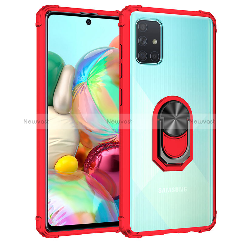 Silicone Matte Finish and Plastic Back Cover Case with Magnetic Finger Ring Stand MQ2 for Samsung Galaxy A71 5G
