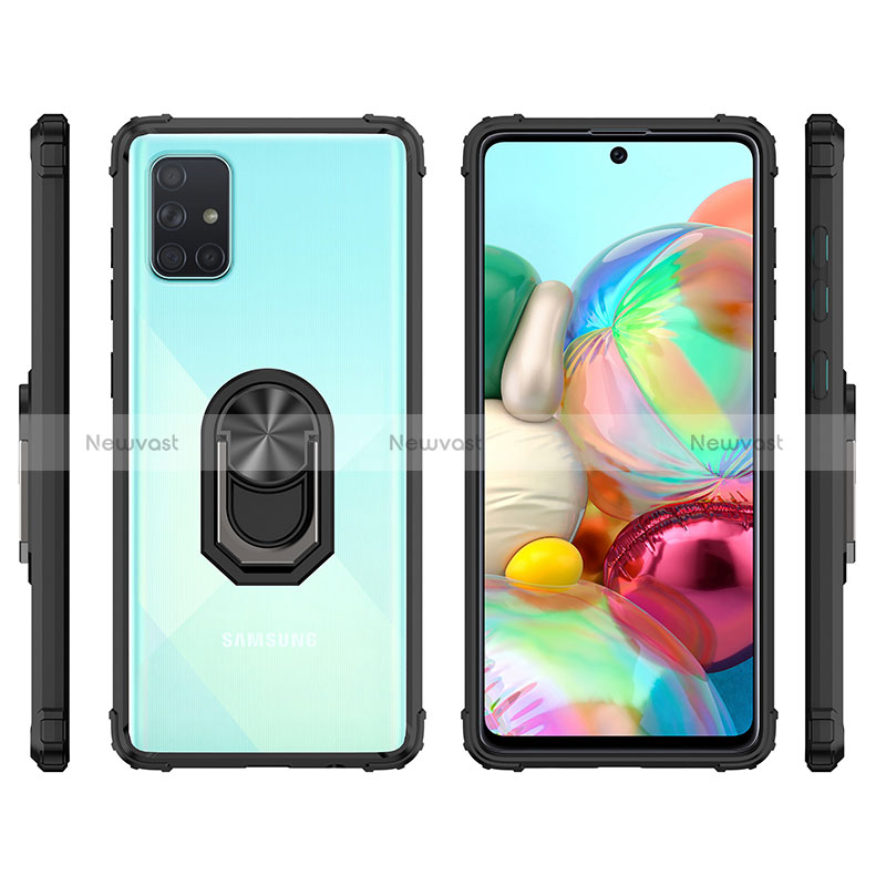 Silicone Matte Finish and Plastic Back Cover Case with Magnetic Finger Ring Stand MQ2 for Samsung Galaxy A71 5G