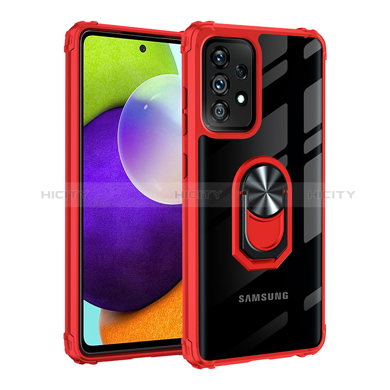 Silicone Matte Finish and Plastic Back Cover Case with Magnetic Finger Ring Stand MQ2 for Samsung Galaxy A72 5G