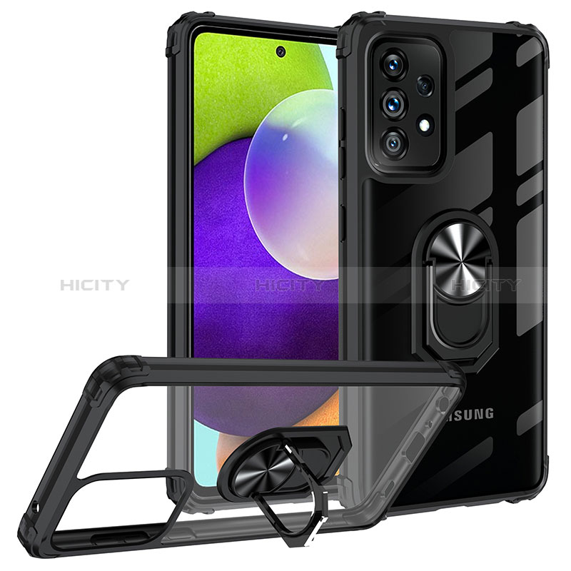 Silicone Matte Finish and Plastic Back Cover Case with Magnetic Finger Ring Stand MQ2 for Samsung Galaxy A72 5G
