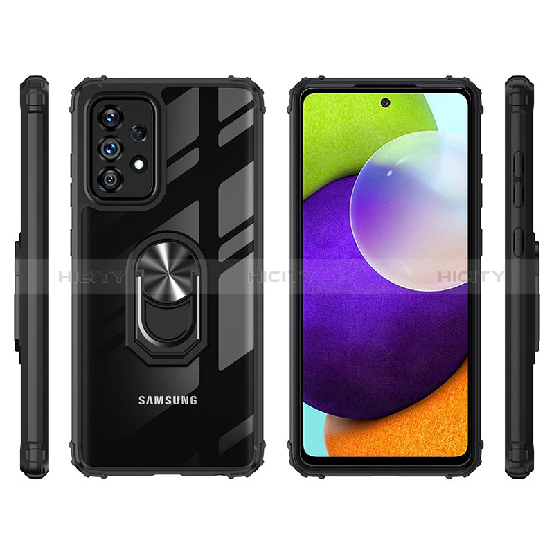 Silicone Matte Finish and Plastic Back Cover Case with Magnetic Finger Ring Stand MQ2 for Samsung Galaxy A72 5G