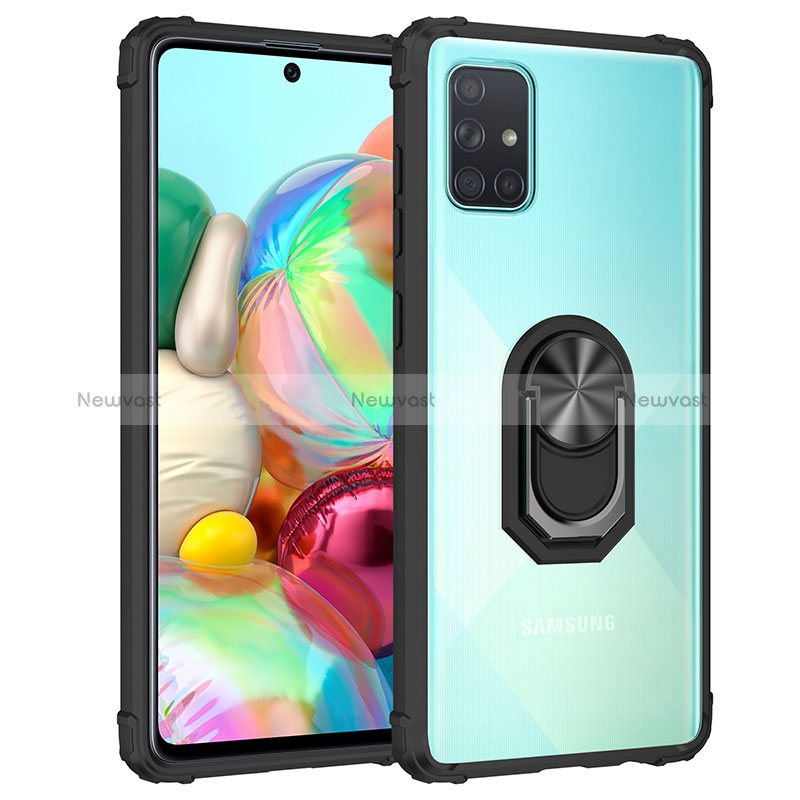 Silicone Matte Finish and Plastic Back Cover Case with Magnetic Finger Ring Stand MQ2 for Samsung Galaxy M40S