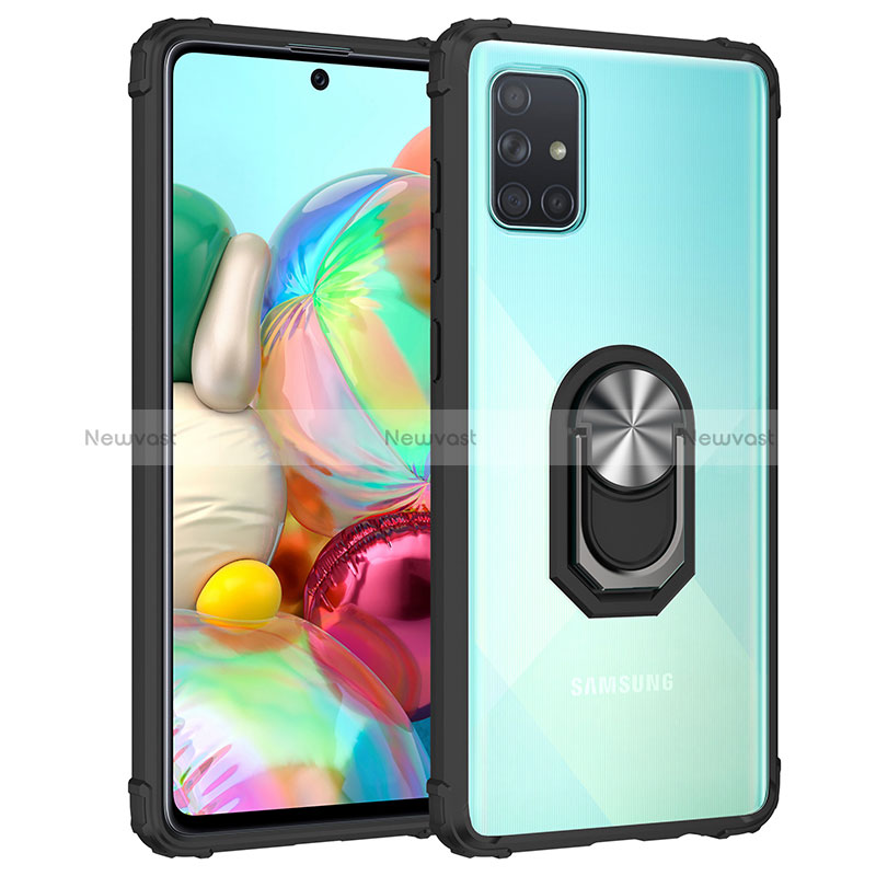 Silicone Matte Finish and Plastic Back Cover Case with Magnetic Finger Ring Stand MQ2 for Samsung Galaxy M40S