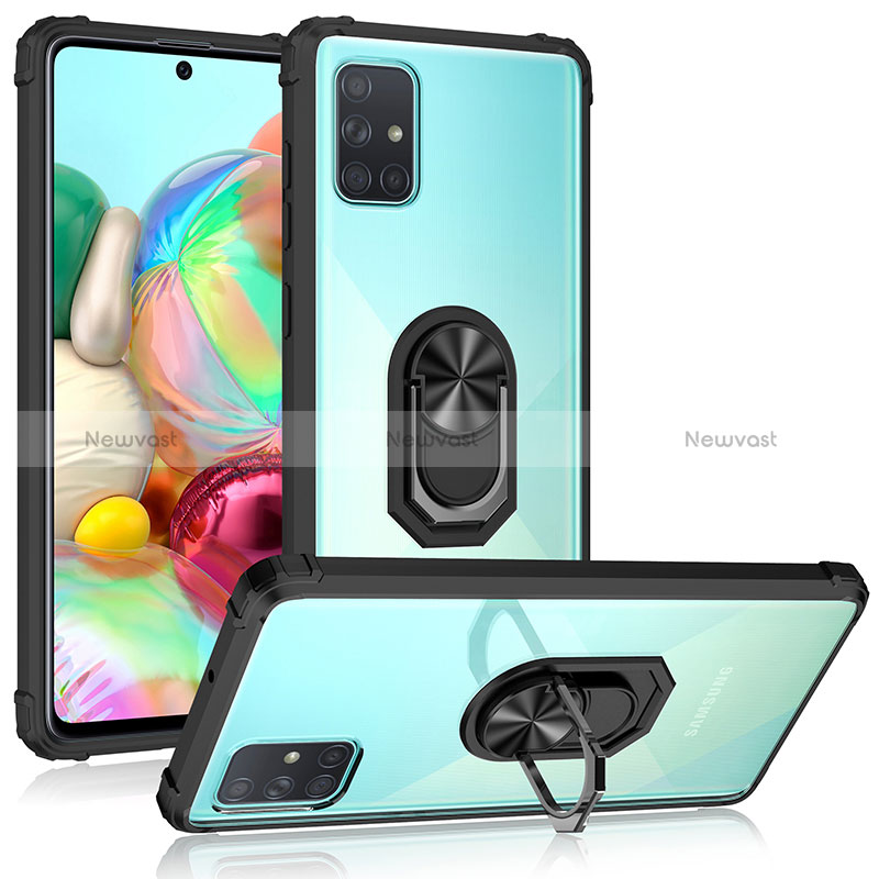 Silicone Matte Finish and Plastic Back Cover Case with Magnetic Finger Ring Stand MQ2 for Samsung Galaxy M40S