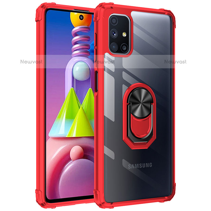 Silicone Matte Finish and Plastic Back Cover Case with Magnetic Finger Ring Stand MQ2 for Samsung Galaxy M51 Red