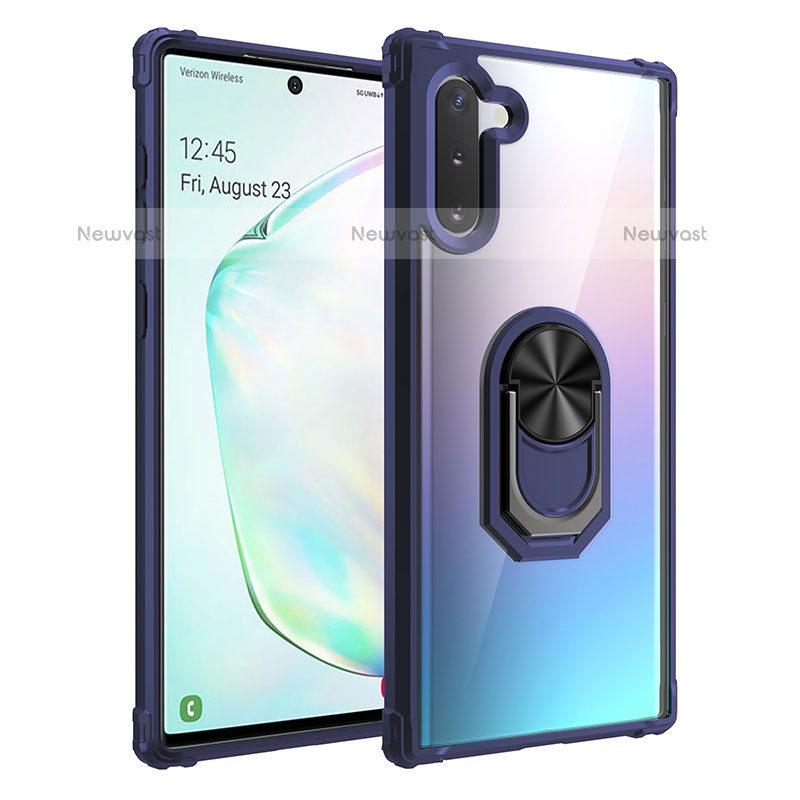Silicone Matte Finish and Plastic Back Cover Case with Magnetic Finger Ring Stand MQ2 for Samsung Galaxy Note 10 5G Blue