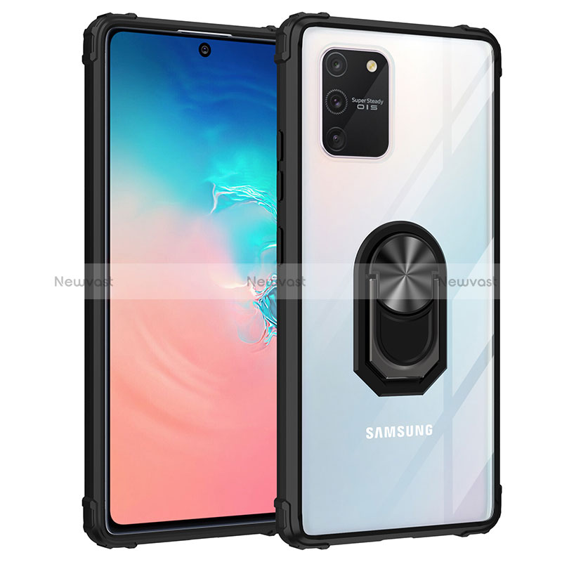 Silicone Matte Finish and Plastic Back Cover Case with Magnetic Finger Ring Stand MQ2 for Samsung Galaxy S10 Lite