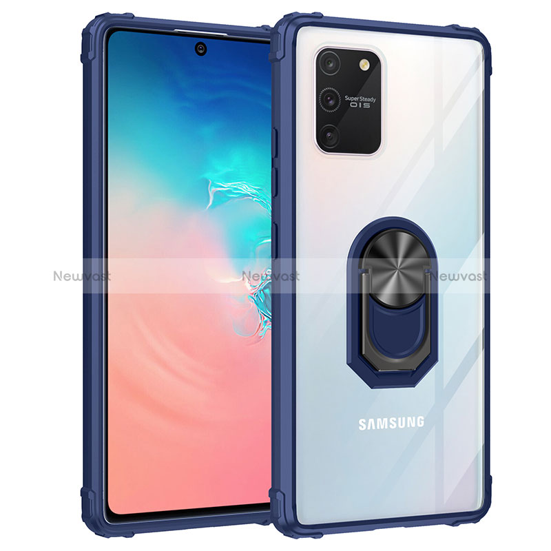 Silicone Matte Finish and Plastic Back Cover Case with Magnetic Finger Ring Stand MQ2 for Samsung Galaxy S10 Lite