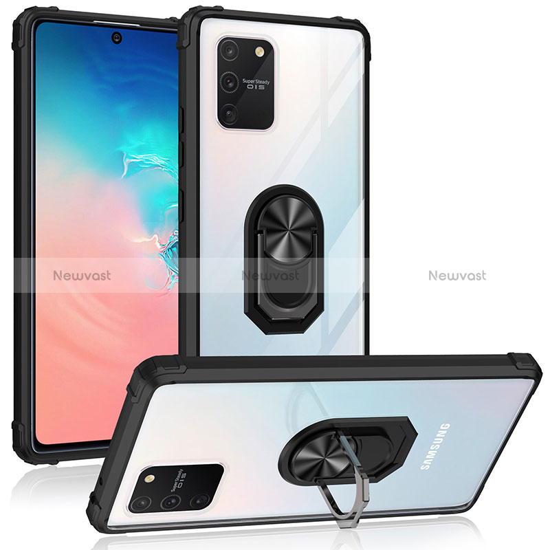 Silicone Matte Finish and Plastic Back Cover Case with Magnetic Finger Ring Stand MQ2 for Samsung Galaxy S10 Lite