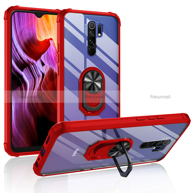 Silicone Matte Finish and Plastic Back Cover Case with Magnetic Finger Ring Stand MQ2 for Xiaomi Redmi 9