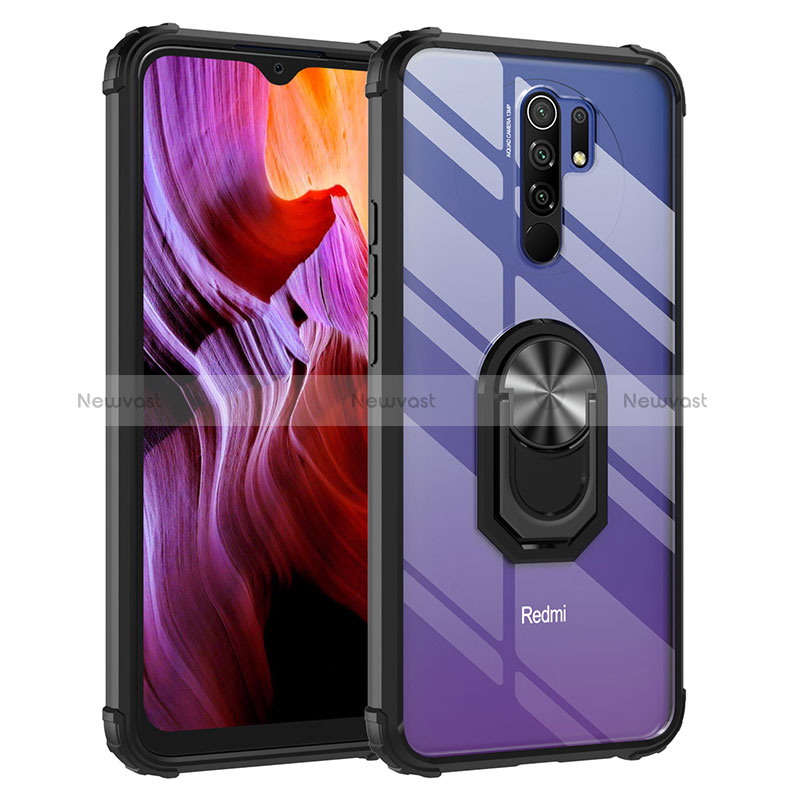 Silicone Matte Finish and Plastic Back Cover Case with Magnetic Finger Ring Stand MQ2 for Xiaomi Redmi 9