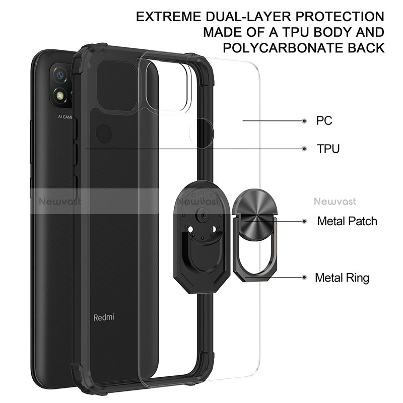 Silicone Matte Finish and Plastic Back Cover Case with Magnetic Finger Ring Stand MQ2 for Xiaomi Redmi 9 India