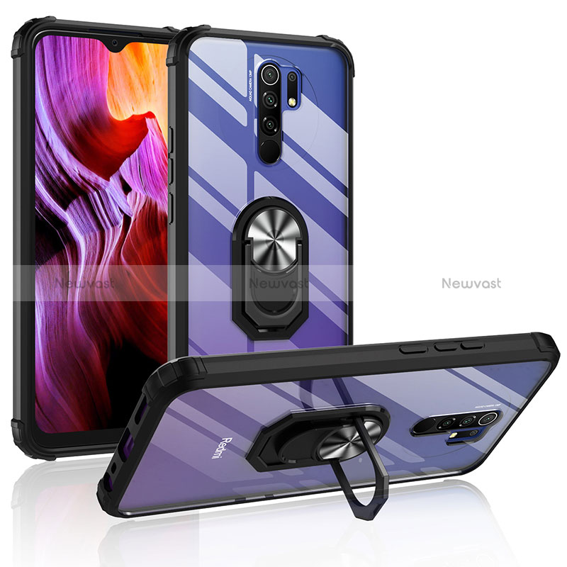 Silicone Matte Finish and Plastic Back Cover Case with Magnetic Finger Ring Stand MQ2 for Xiaomi Redmi 9 Prime India