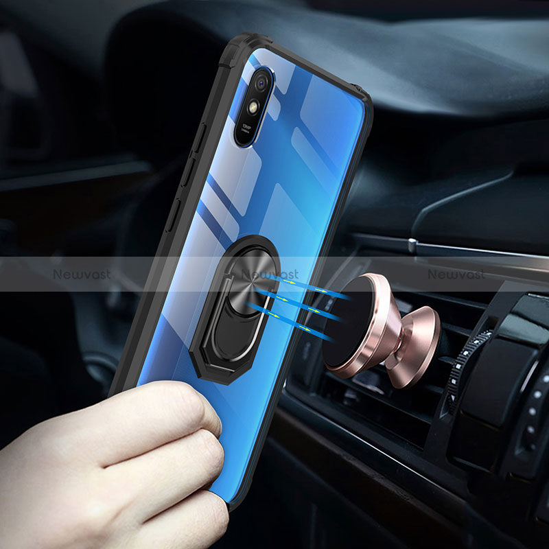 Silicone Matte Finish and Plastic Back Cover Case with Magnetic Finger Ring Stand MQ2 for Xiaomi Redmi 9AT