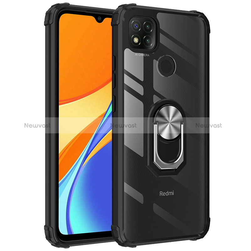 Silicone Matte Finish and Plastic Back Cover Case with Magnetic Finger Ring Stand MQ2 for Xiaomi Redmi 9C