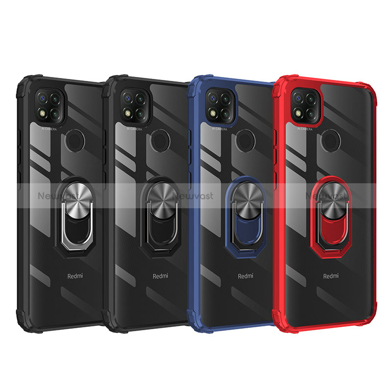 Silicone Matte Finish and Plastic Back Cover Case with Magnetic Finger Ring Stand MQ2 for Xiaomi Redmi 9C