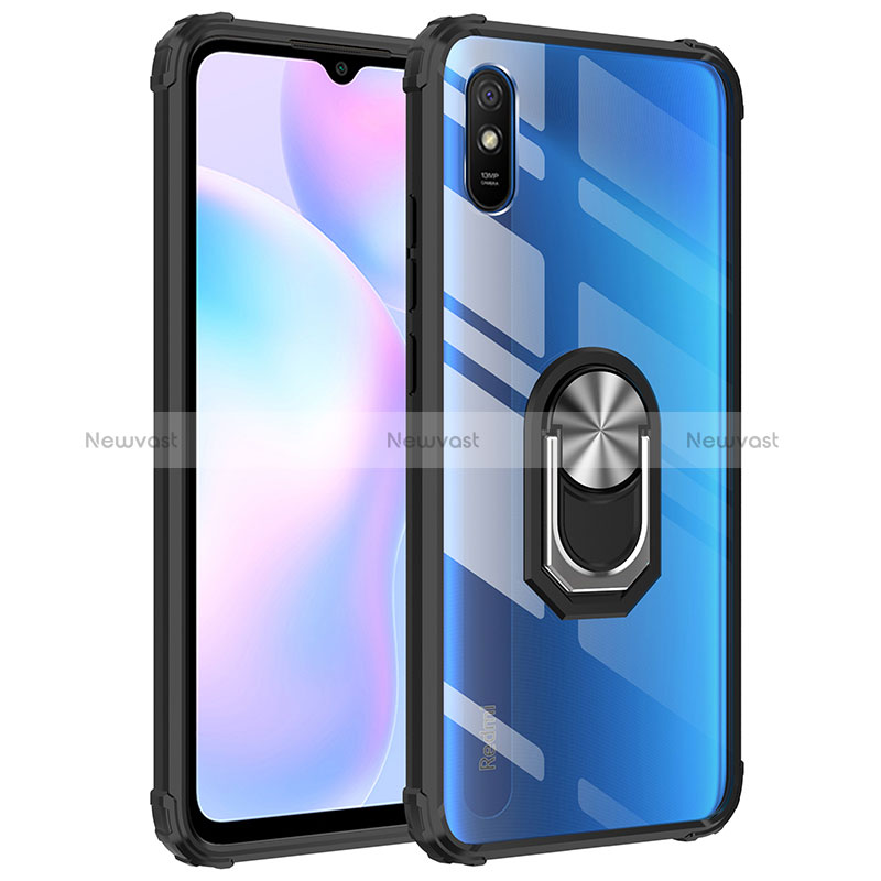 Silicone Matte Finish and Plastic Back Cover Case with Magnetic Finger Ring Stand MQ2 for Xiaomi Redmi 9i