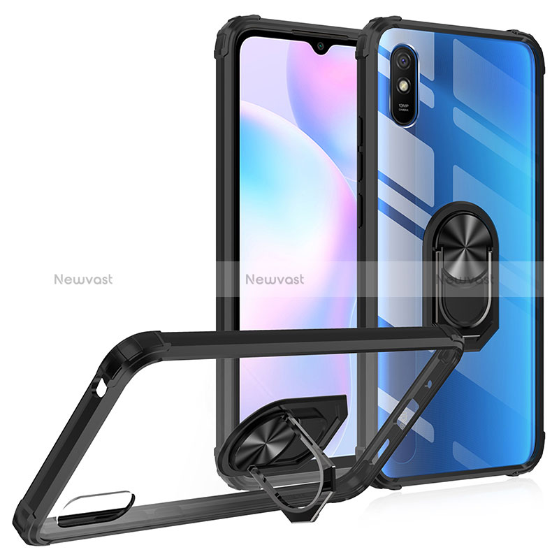 Silicone Matte Finish and Plastic Back Cover Case with Magnetic Finger Ring Stand MQ2 for Xiaomi Redmi 9i