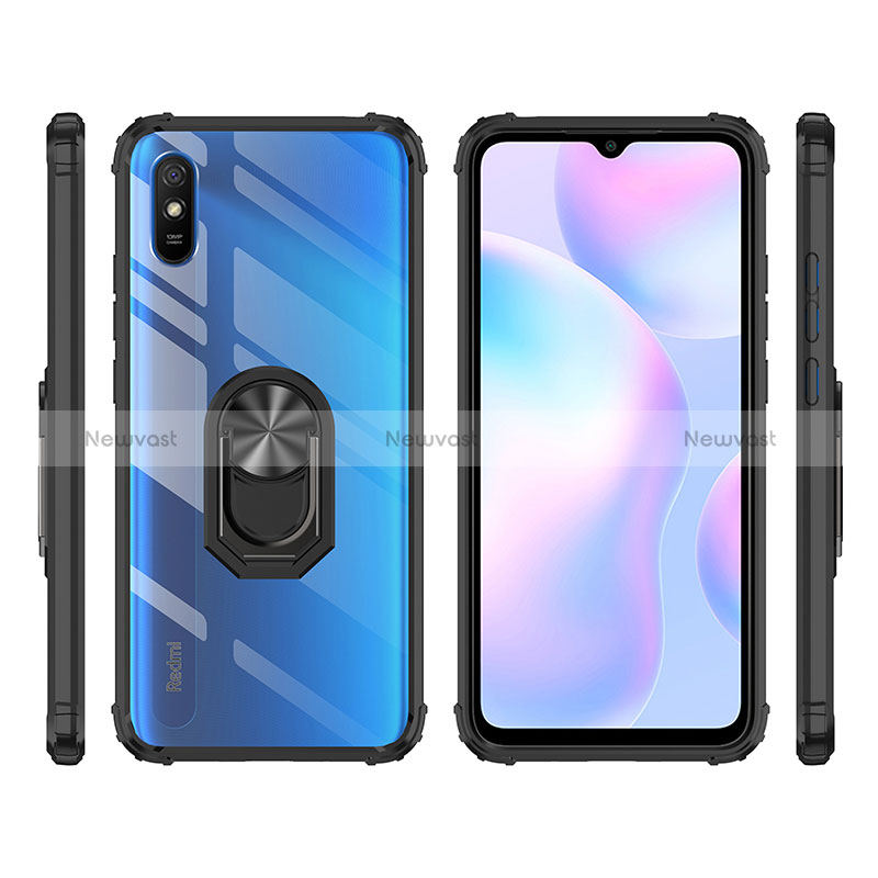Silicone Matte Finish and Plastic Back Cover Case with Magnetic Finger Ring Stand MQ2 for Xiaomi Redmi 9i