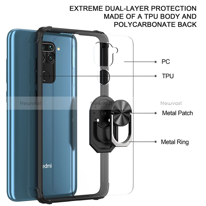 Silicone Matte Finish and Plastic Back Cover Case with Magnetic Finger Ring Stand MQ2 for Xiaomi Redmi Note 9